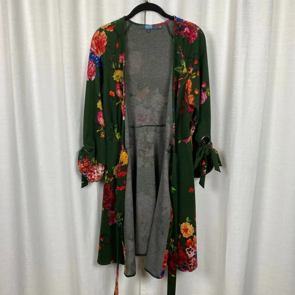 Anthropologie Eva Franco Green Floral Dahlia Wrap Mini Dress Sz.S - Picture 6 of 15